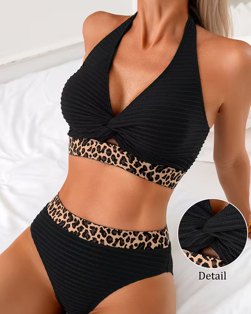 Margaret Leopard-Trim Bikini Set