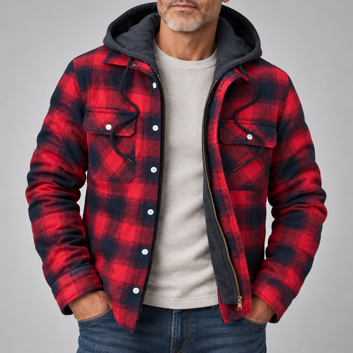Stone Plaid Hooded Jacket