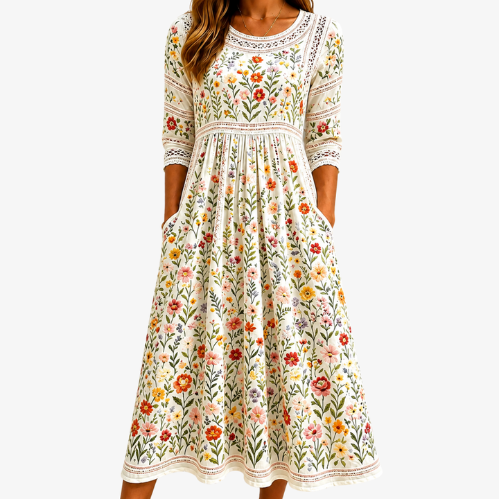 Elena Floral Pleated Midi Dress