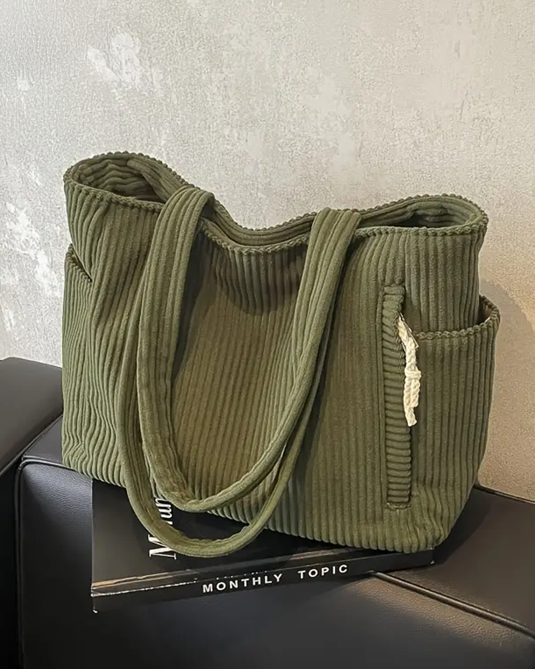 Kimmy – Ribbed Tote Bag with Drawstring Detail