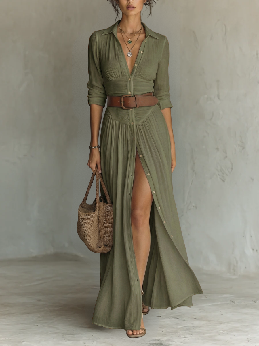 Margaret Button-Front Maxi Dress