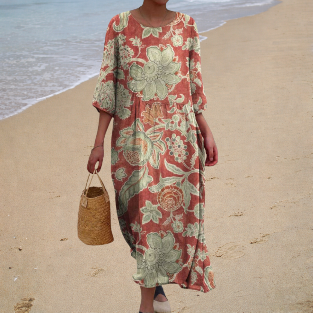 Adeline Botanical Pattern Midi Dress