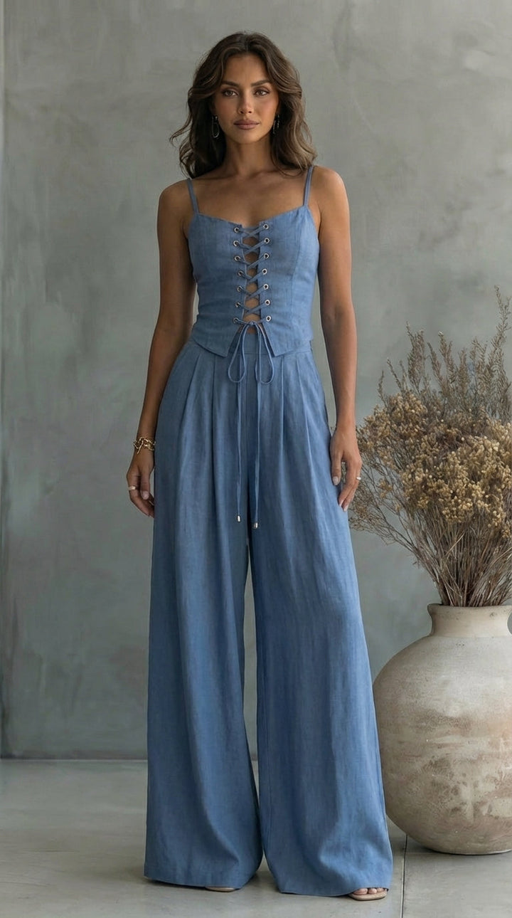 Elise Lace-Up Wide-Leg Set