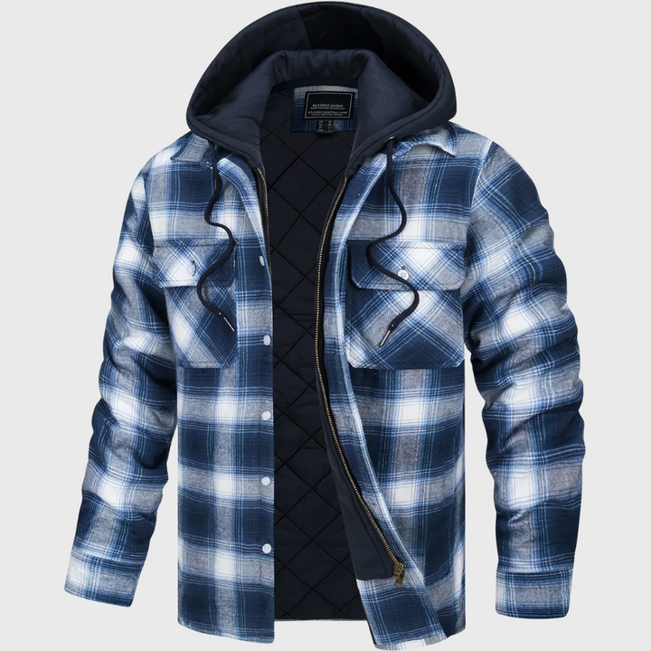 Stone Plaid Hooded Jacket