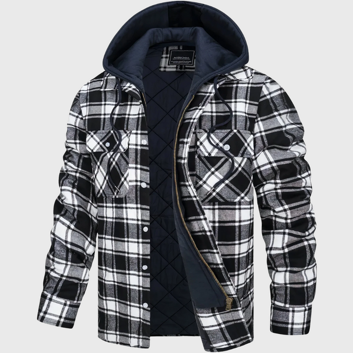 Stone Plaid Hooded Jacket