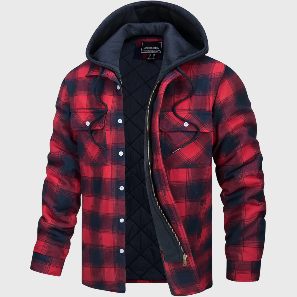 Stone Plaid Hooded Jacket