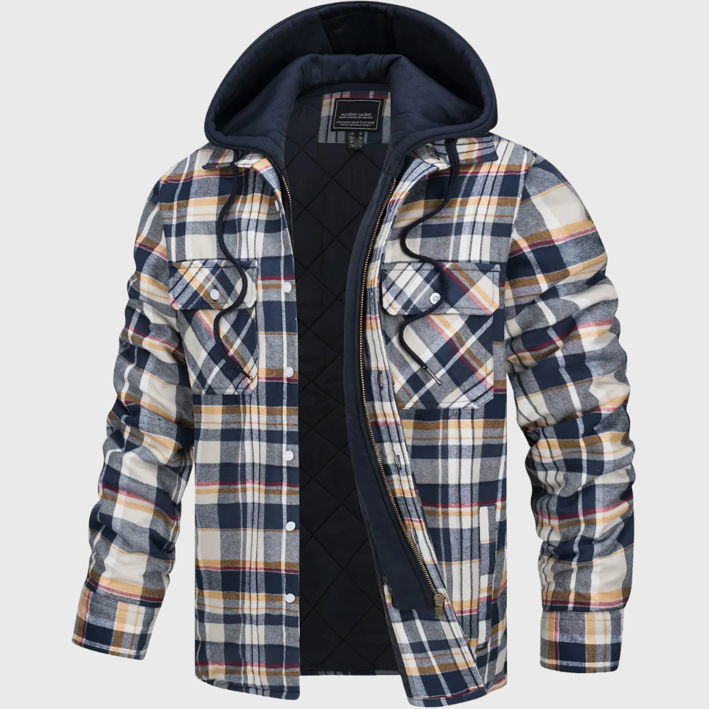 Stone Plaid Hooded Jacket