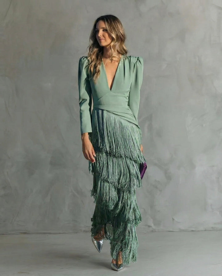 Diana Draped Fringe Maxi Dress