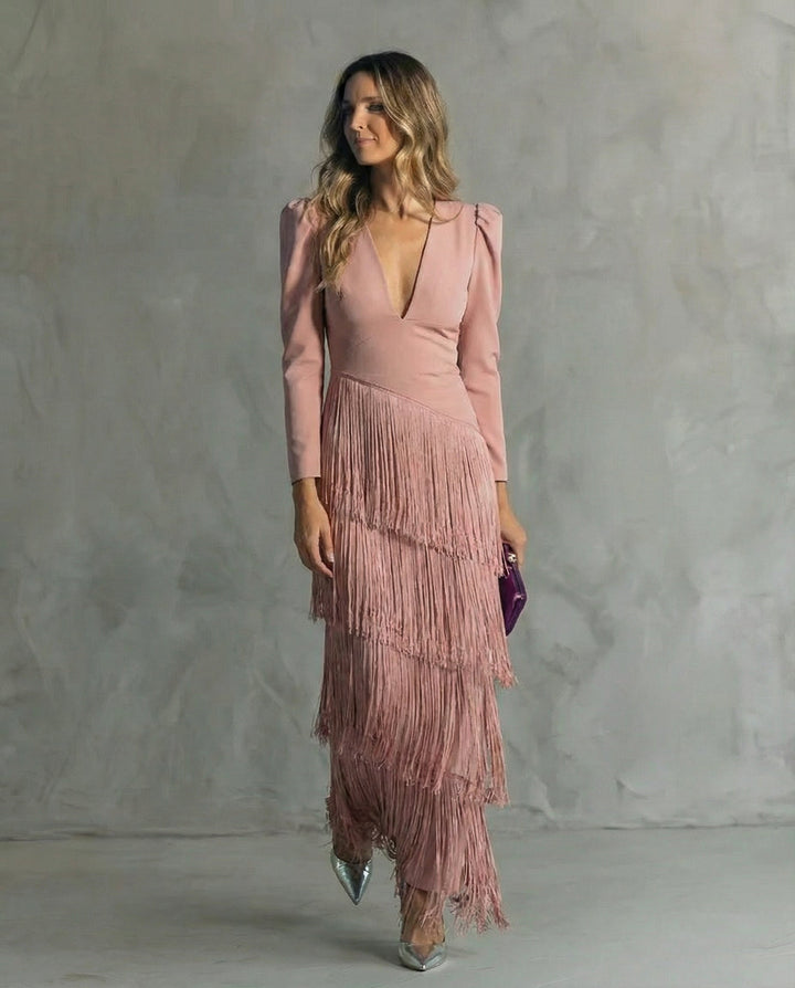 Diana Draped Fringe Maxi Dress