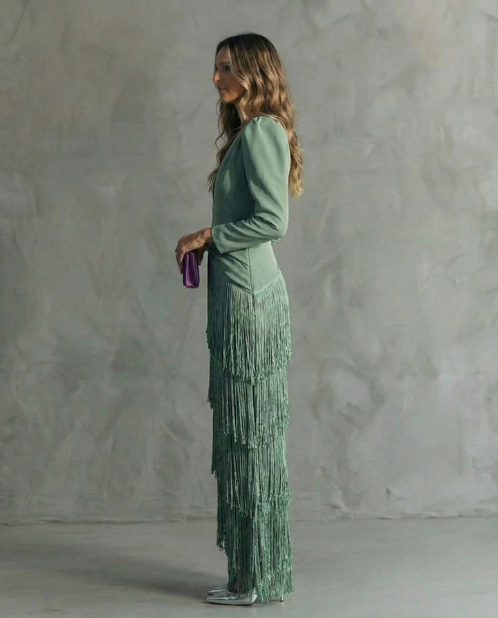 Diana Draped Fringe Maxi Dress