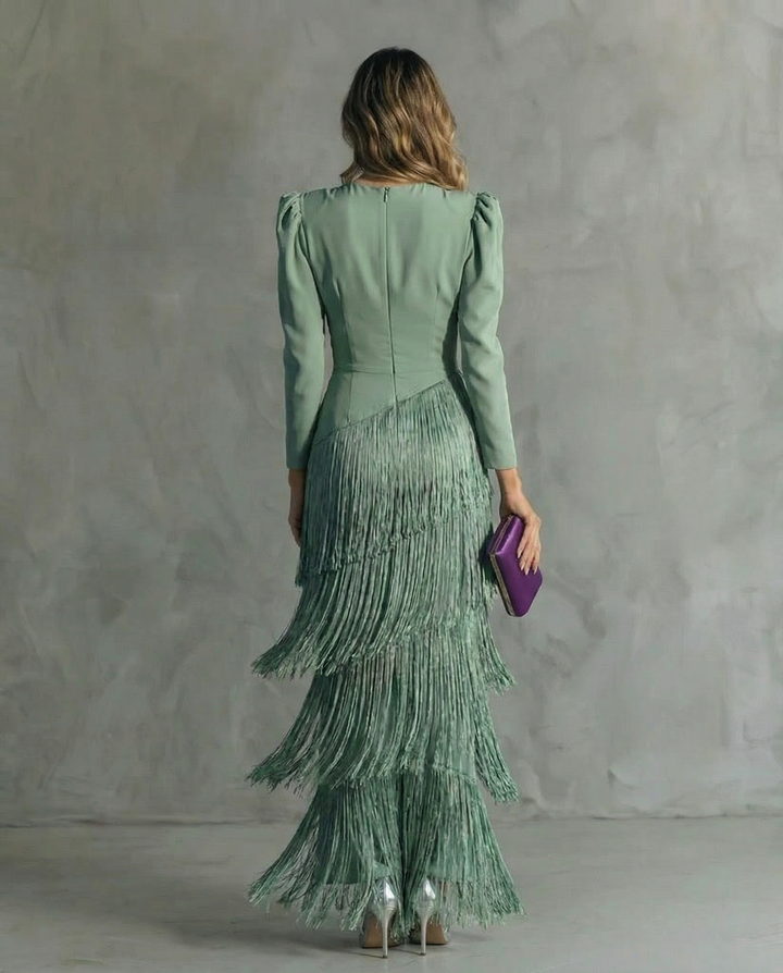 Diana Draped Fringe Maxi Dress