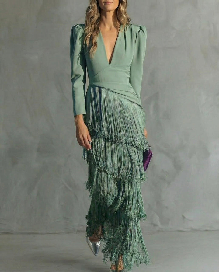 Diana Draped Fringe Maxi Dress