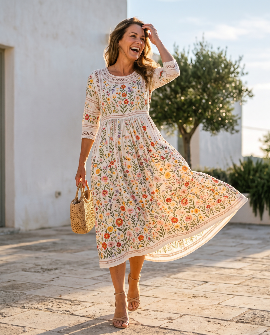 Elena Floral Pleated Midi Dress